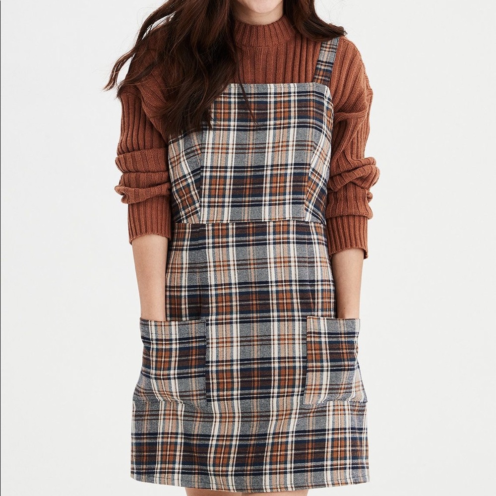 American Eagle Plaid Pinafore Dress